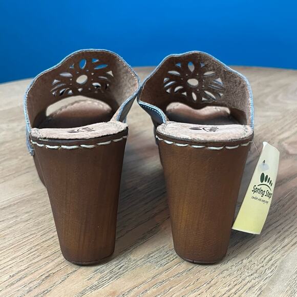 NWT Spring Step Blue Leather Sunburst Wedge Bohemian Sandal Size 38/Women’s 7.5 - Picture 3 of 11